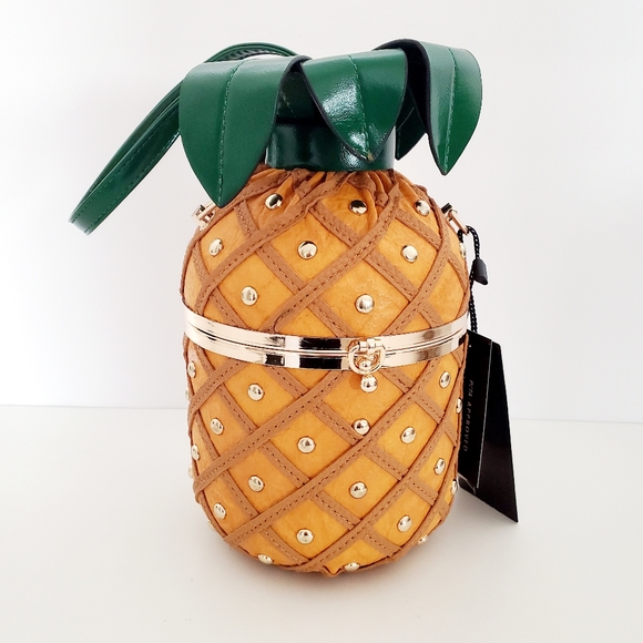 Diophy Leather Pineapple Shape Yellow Satchel Crossbody Purse - Picture 3 of 13